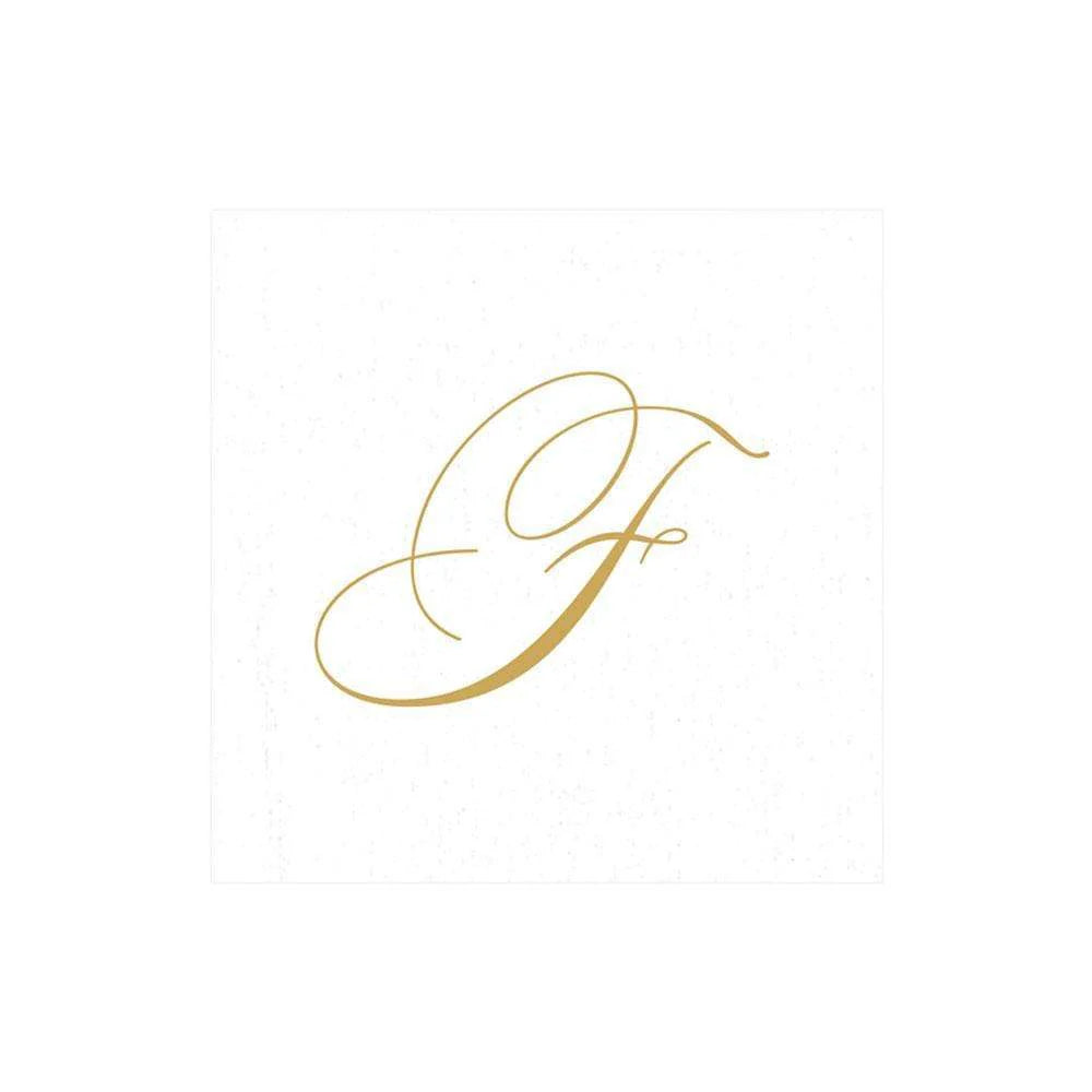 White Pearl & Gold Paper Linen Single Initial Cocktail Napkins