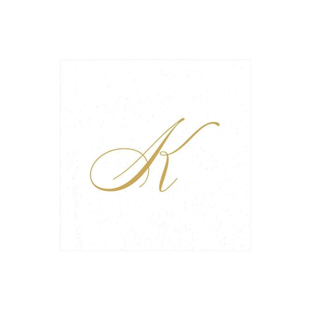 White Pearl & Gold Paper Linen Single Initial Cocktail Napkins