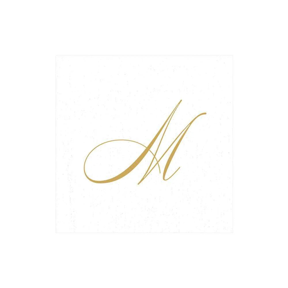 White Pearl & Gold Paper Linen Single Initial Cocktail Napkins