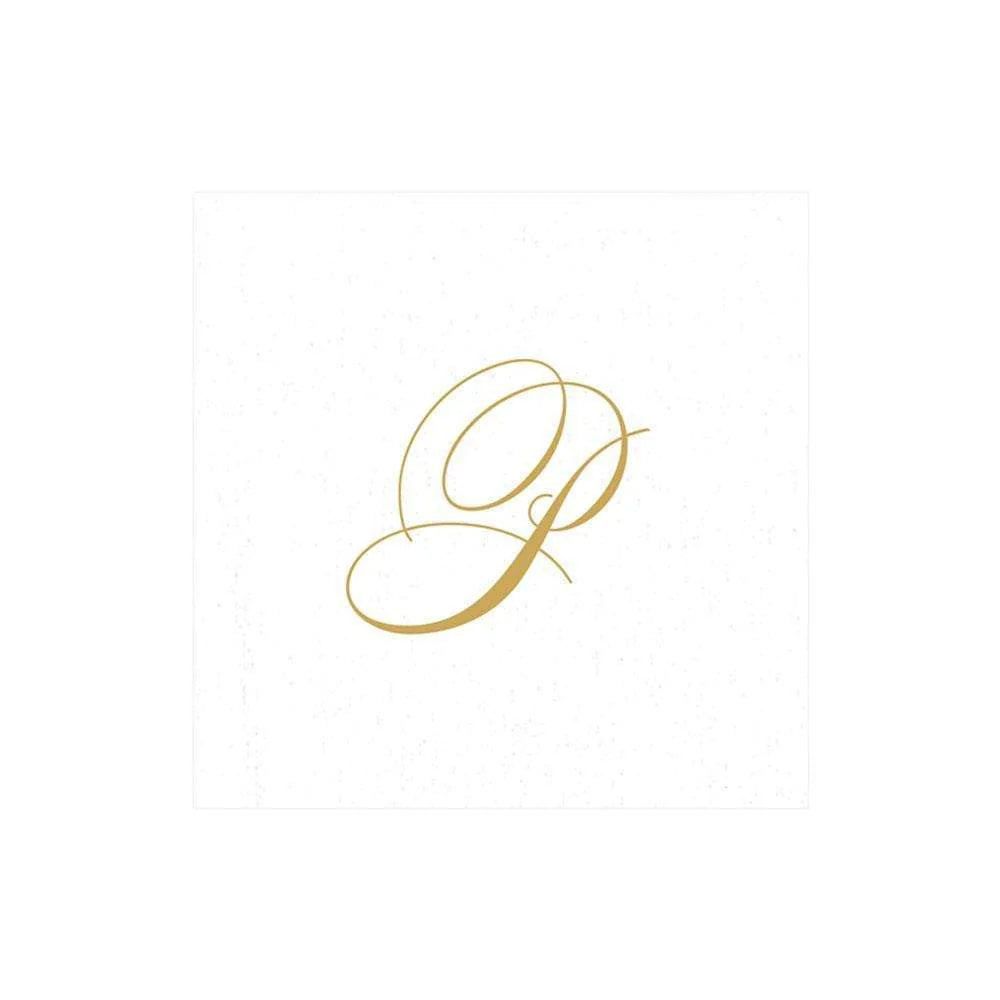 White Pearl & Gold Paper Linen Single Initial Cocktail Napkins