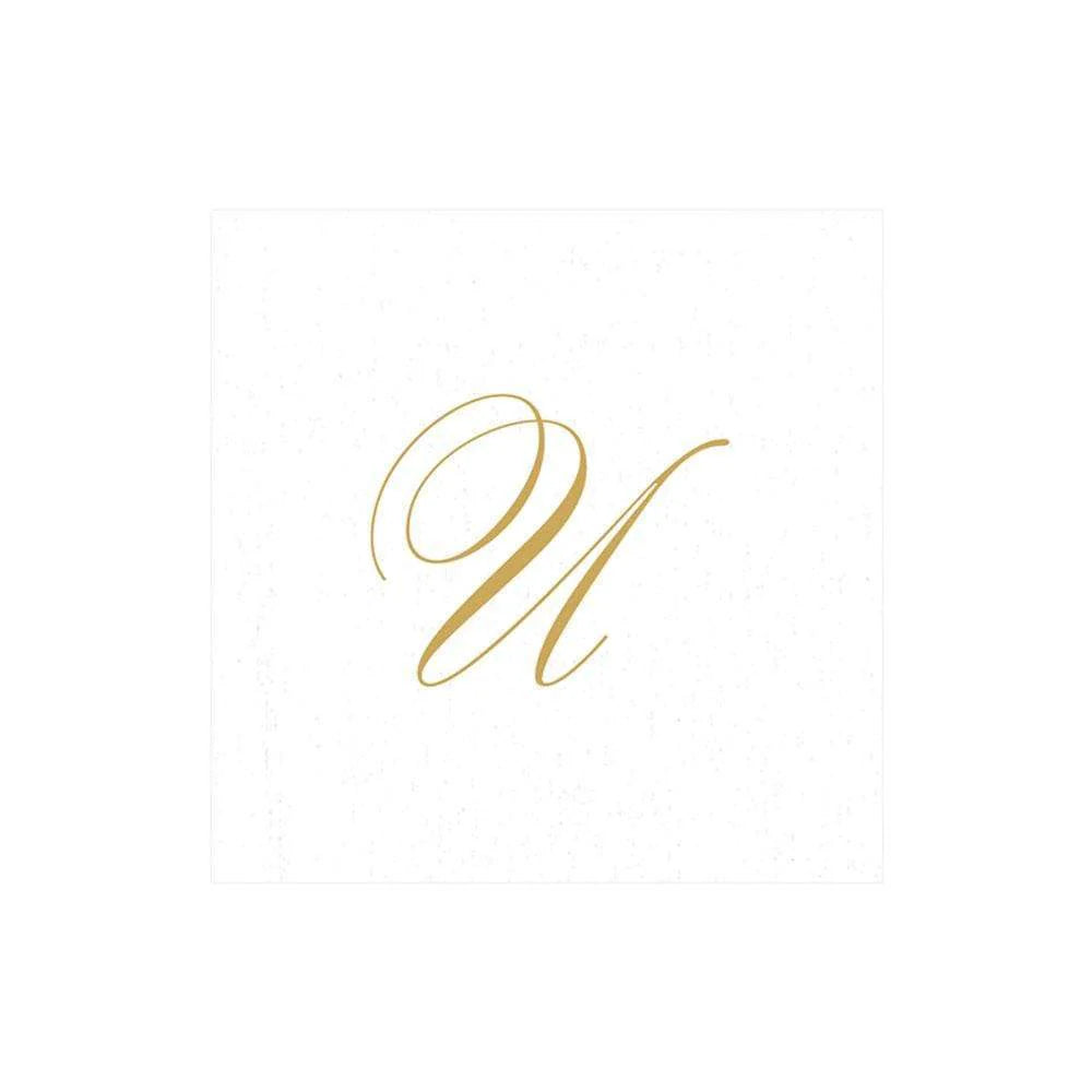 White Pearl & Gold Paper Linen Single Initial Cocktail Napkins