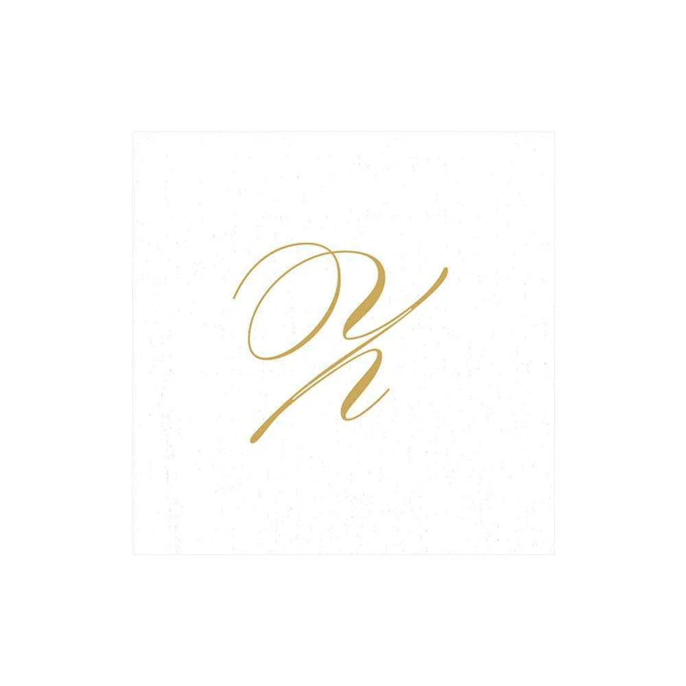 White Pearl & Gold Paper Linen Single Initial Cocktail Napkins