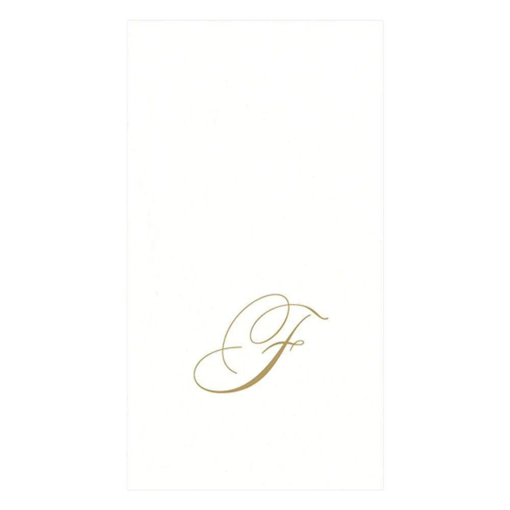 White Pearl & Gold Paper Linen Single Initial Guest Towel Napkins