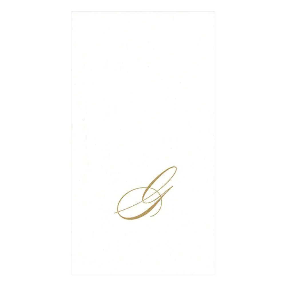 White Pearl & Gold Paper Linen Single Initial Guest Towel Napkins