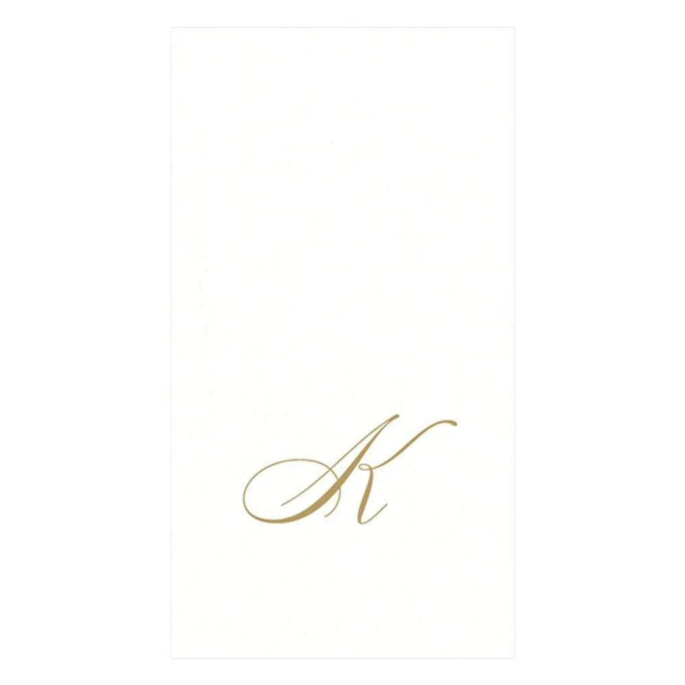 White Pearl & Gold Paper Linen Single Initial Guest Towel Napkins