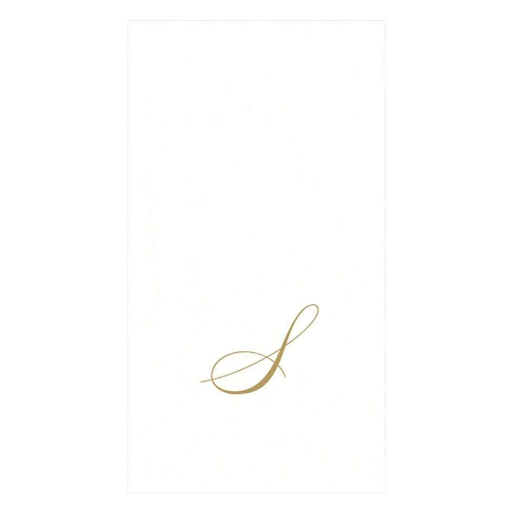 White Pearl & Gold Paper Linen Single Initial Guest Towel Napkins