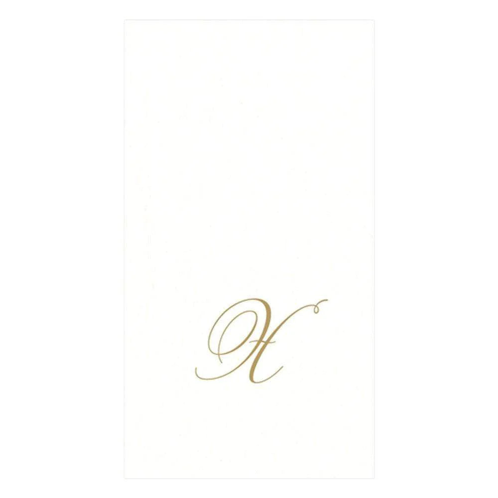 White Pearl & Gold Paper Linen Single Initial Guest Towel Napkins