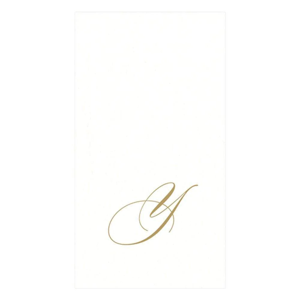 White Pearl & Gold Paper Linen Single Initial Guest Towel Napkins