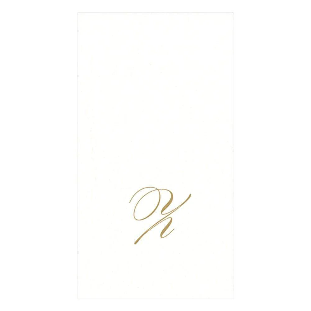 White Pearl & Gold Paper Linen Single Initial Guest Towel Napkins