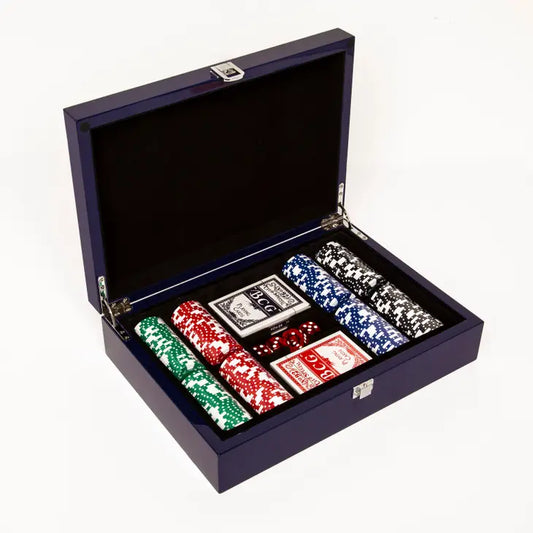 Blue Lacquer Poker Box 200 Chip Set