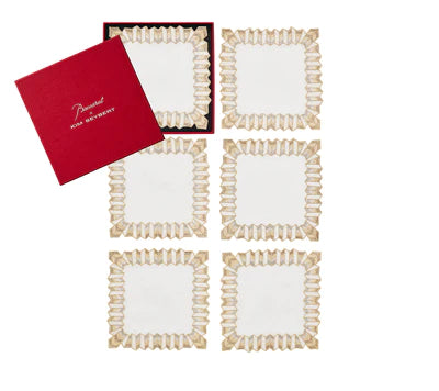 Etoile Cocktail Napkins in White, Gold & Silver, Set of 6 in a Gift Box