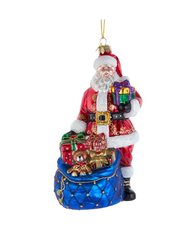 Bellissimo Glass Santa With Toys and Gifts Ornament