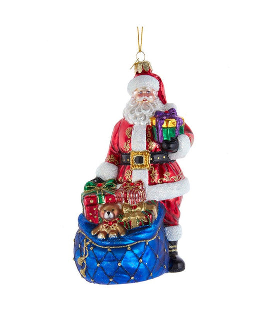 Bellissimo Glass Santa With Toys and Gifts Ornament