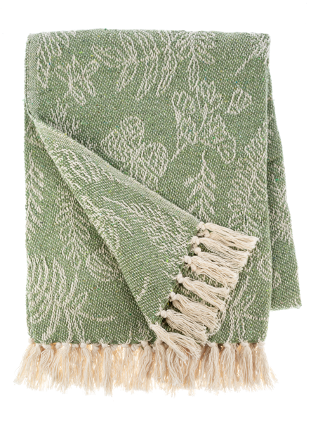 Green & Natural Butterfly & Leaves Woven Throw