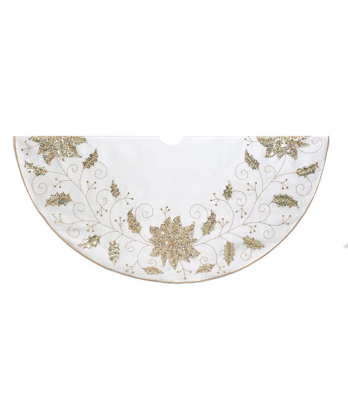 Ivory Tree Skirt 54"  With Embroidered Snowflake Design