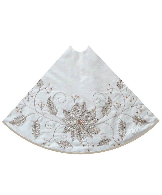 Ivory Tree Skirt 54"  With Embroidered Snowflake Design