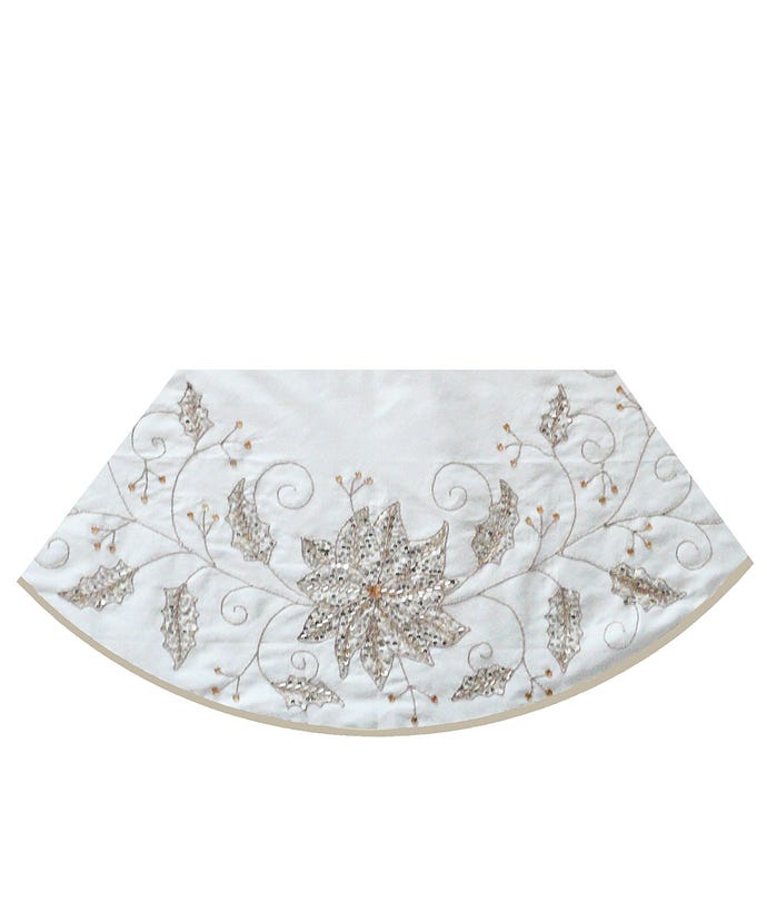 Ivory Tree Skirt 54"  With Embroidered Snowflake Design