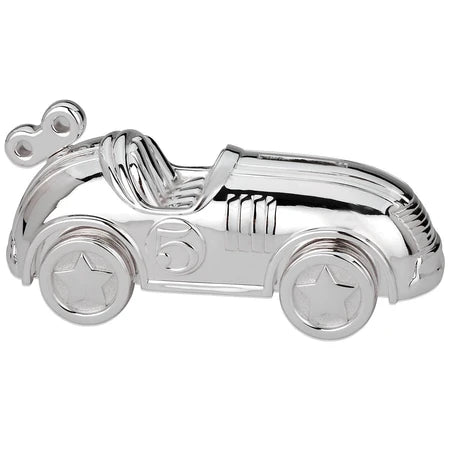 Silver Plated Race Car Coin Bank