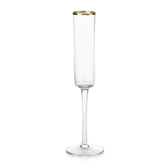 Tall Champagne Flute with Metallic Rim - Gold